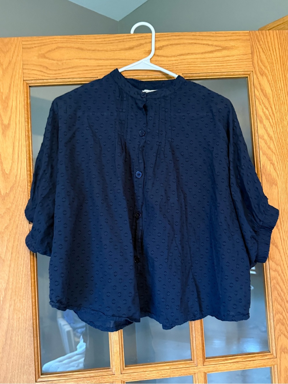 Emerson Fry Navy Swiss-Dot Button Blouse